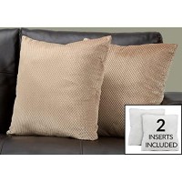 Monarch Specialties Diamond Velvet Decorative Throw Pillow 18 x 18 Beige