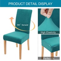 Smiry Velvet Stretch Dining Room Chair Covers Soft Removable Dining Chair Slipcovers Set Of 2, Peacock Green