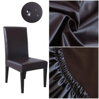 Flyparty Stretch Solid Pu Leather Waterproof Dining Chair Cover Slipcover Removable Washable Short Dining Chair Cover Protector Seat Solid Slipcovers For Hotel,Dining Room,Wedding (Brown, 4)