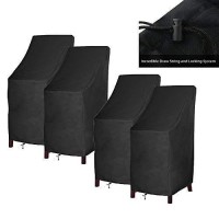 High Back Patio Chair Covers Waterproof Heavy Duty Stackable Outdoor Bar Stool Cover Black Patio Furniture Covers Outside Lounge Deep Seat Covers, Large Tall Lawn Chair Covers, High Back-4 Pack, Black