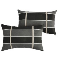 Sorra Home Indoor Outdoor Sunbrella Lumbar Pillows, Set Of 2, 2 Count (Pack Of 1), Grey/Black Stripes & Silver Grey