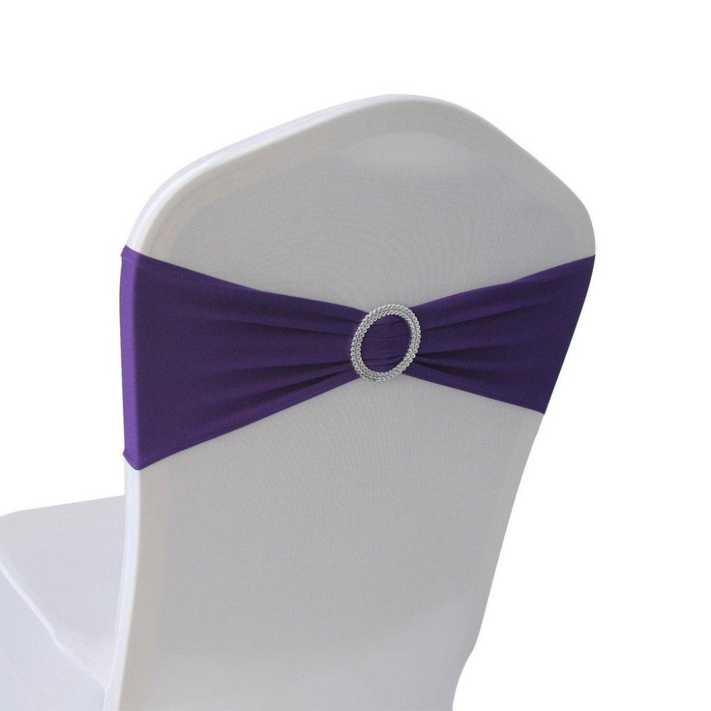 Welmatch Purple Spandex Chair Bands Sashes - 50 Pcs Wedding Banquet Party Event Decoration Chair Bows Ties (Purple, 50)