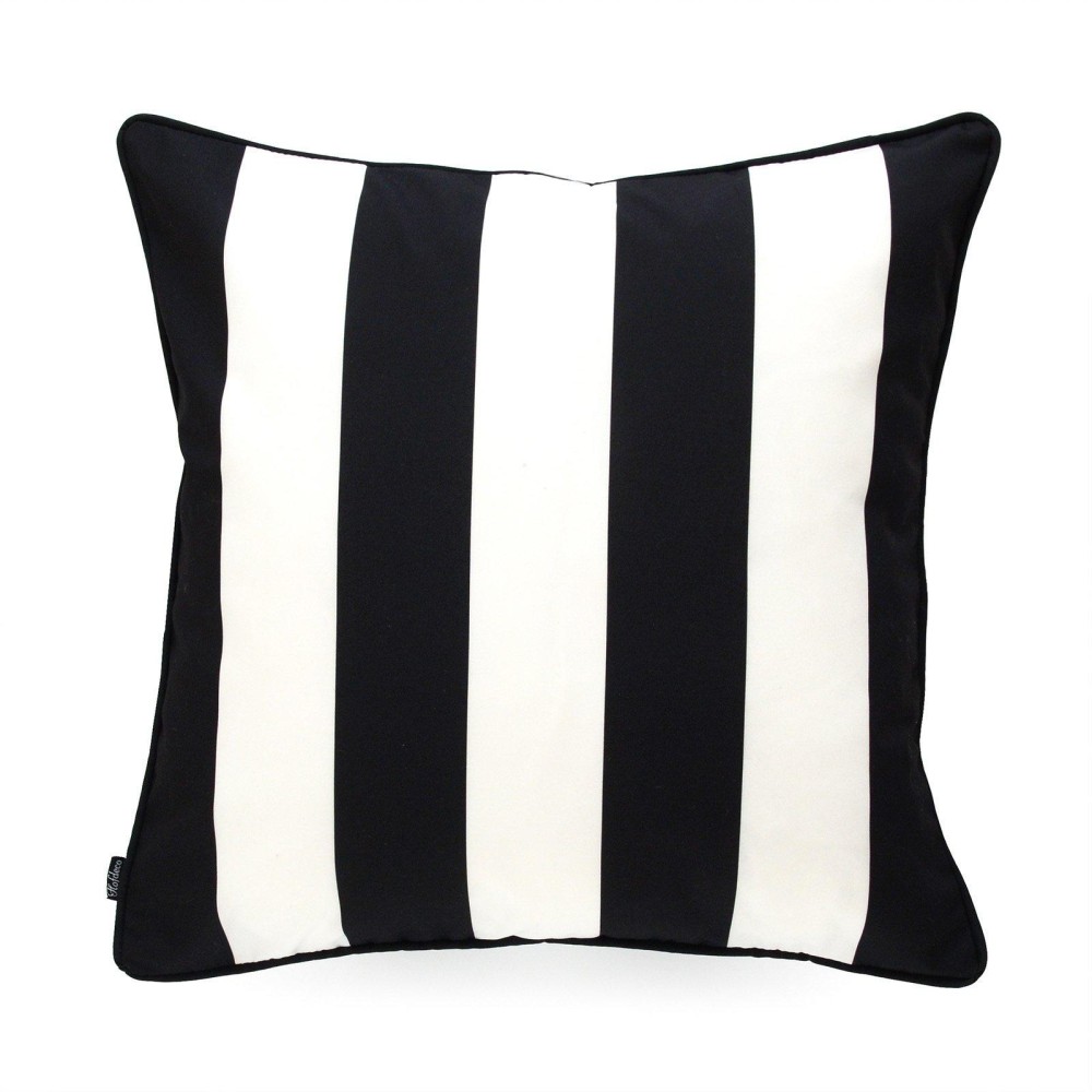 Hofdeco Indoor Outdoor Pillow Cover Only, Water Resistant For Patio Lounge Sofa, Black White Stripes, 18