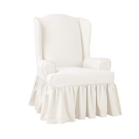 Surefit Essential Twill T-Cushion Wingback Chair Slipcover - Relaxed Fit Armchair Cover/Perfect For Protecting Your Favorite Wing Chair, One Piece, White Color