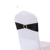 Ieventstar Chair Sashes Chair Bow Chair Decoration Spandex Stretch Band With Buckle Slider For Wedding Party Events10Pcs (Metallic Black)