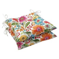 Pillow Perfect Bright Floral Indooroutdoor Chair Seat Cushion With Ties Tufted Weather And Fade Resistant 185 X 19 Blu