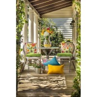 Pillow Perfect Bright Floral Indooroutdoor Chair Seat Cushion With Ties Tufted Weather And Fade Resistant 185 X 19 Blu