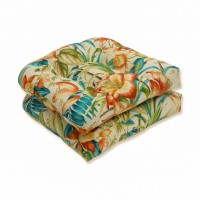 Pillow Perfect Tropic Floral Indoor/Outdoor Chair Seat Cushion, Tufted, Weather, And Fade Resistant, 19