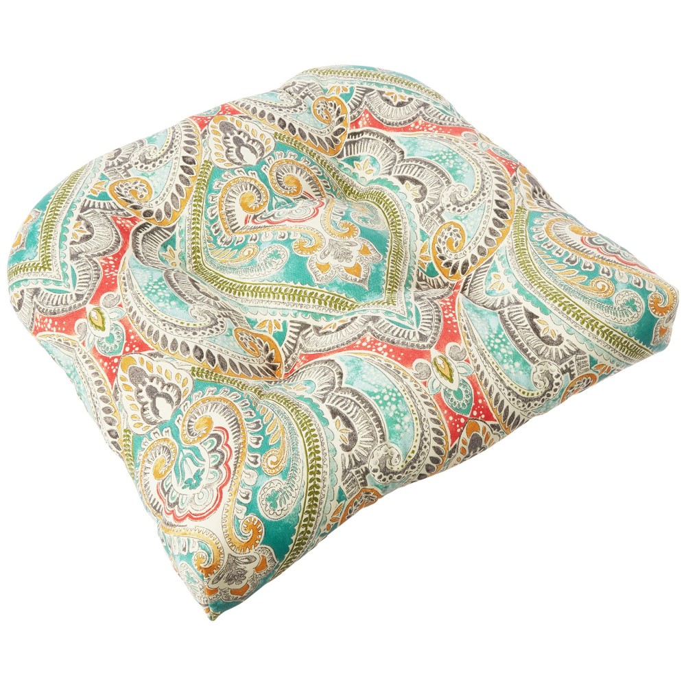 Pillow Perfect Paisley Indoor/Outdoor Chair Seat Cushion, Tufted, Weather, And Fade Resistant, 19