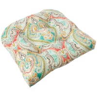 Pillow Perfect Paisley Indoor/Outdoor Chair Seat Cushion, Tufted, Weather, And Fade Resistant, 19