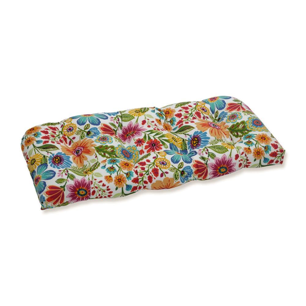 Pillow Perfect Bright Floral Indoor/Outdoor Sofa Setee Swing Cushion, Tufted, Weather, And Fade Resistant, 19