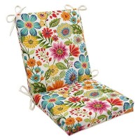 Pillow Perfect Bright Floral Indooroutdoor Solid Back 1 Piece Chair Cushion With Ties Squared Corner Deep Seat Weather And F