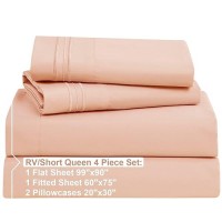 Nestl Rv Bed Linen Set Short Queen 4 Piece Microfiber Sheet Set With Double Brushed Peach Sheets Extra Soft Bedding Pillow