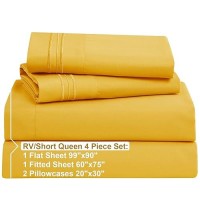 Nestl Rv Short Queen Sheets Set 4 Piece Bed Sheets For Rv Queen Size Bed Double Brushed Rv Size Sheets Hotel Luxury Yellow S