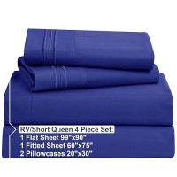 Nestl Rv Short Queen Sheets Set 4 Piece Bed Sheets For Rv Queen Size Bed Double Brushed Rv Size Sheets Hotel Luxury Royal Bl