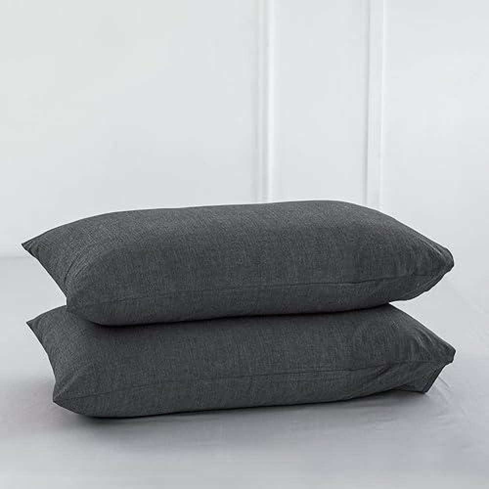 Moomee Bedding Pillowcases Pack Of 2 100 Washed Cotton Linen Like Textured Breathable Durable Soft Comfy Dark Grey Standard