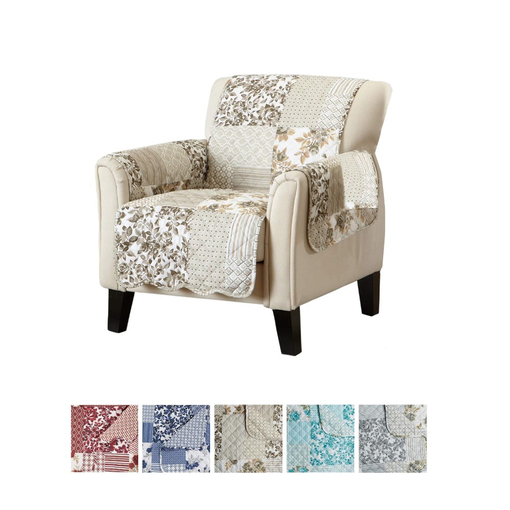 Great Bay Home Patchwork Scalloped Printed Furniture Protector Stain Resistant Chair Cover (Chair, Taupe)