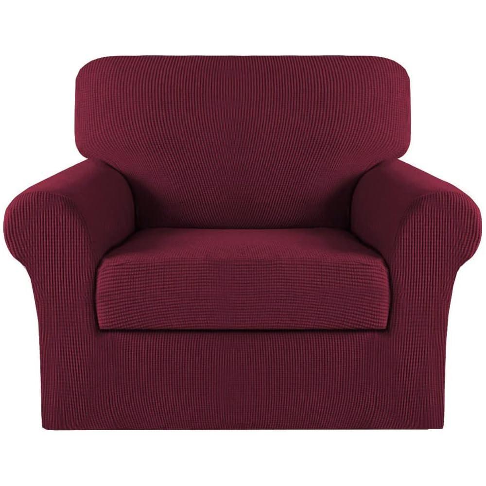 Turquoize 2 Piece Chair Covers Chair Slipcovers For Living Room Armchair Sofa Covers Chair Couch Cover With Arms Washable Furniture Protector For Chairs Feature Thick Jacquard Fabric (Chair,?Burgundy)