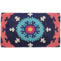 Fab Habitat Extra Thick Doormat - Handwoven  Durable - Natural Coir - Entryway  Front Door  Porch  Patio - Suzani Multicolor (18