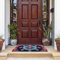 Fab Habitat Extra Thick Doormat - Handwoven  Durable - Natural Coir - Entryway  Front Door  Porch  Patio - Suzani Multicolor (18