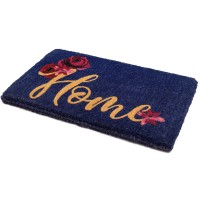 Fab Habitat Extra Thick Doormat Handwoven Durable Natural Coir Entryway Front Door Porch Patio Floral Home Dark Blue