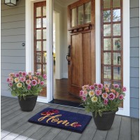 Fab Habitat Extra Thick Doormat Handwoven Durable Natural Coir Entryway Front Door Porch Patio Floral Home Dark Blue