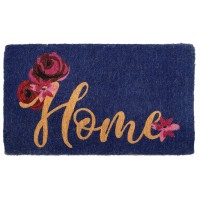 Fab Habitat Extra Thick Doormat Handwoven Durable Natural Coir Entryway Front Door Porch Patio Floral Home Dark Blue