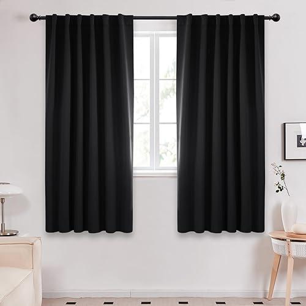 Deconovo Room Darkening Blackout Curtains  Back Tab And Rod Pocket Curtains - Thermal Insulated Blackout Curtains For Bedroom  (52X72 Inch  Black  2 Panels)