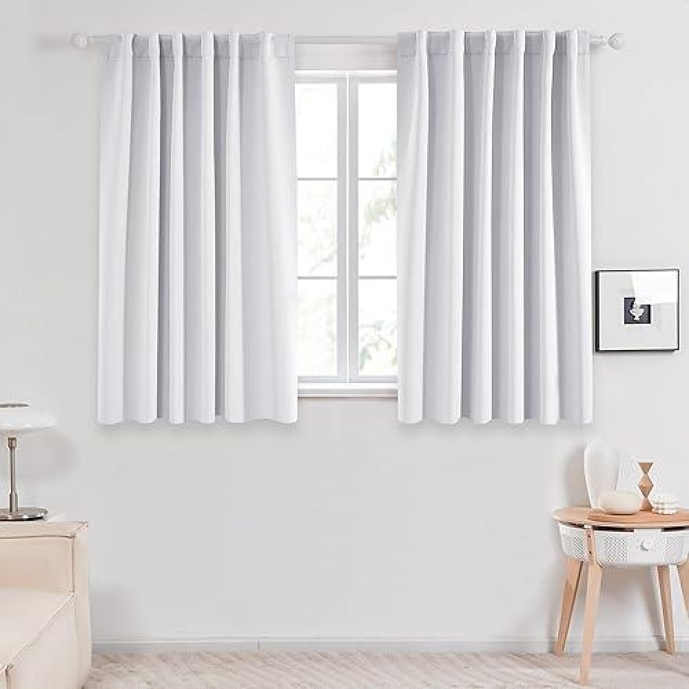 Deconovo Solid Back Tab And Rod Pocket Curtains For Bedroom  Thermal Insulated Blackout Window Curtains For Kitchen  52X54 Inch  Light Silver Grey  2 Panels