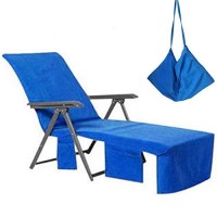 Vocool Chaise Lounge Cover Pool Chair Cover Soft And Quick Dry Beach Chair Towel Cover With Pocket For Sun Lounger Pool Sunbathing Garden Beach Hotel, No Slide, Blue 85 L X 30 W