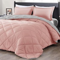 Downluxe Twin Comforter Set Pink And Grey Twin Comforter Soft Bedding Sets For All Seasons 2 Pieces 1 Comforter 66X92