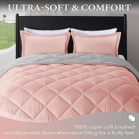 Downluxe Twin Comforter Set Pink And Grey Twin Comforter Soft Bedding Sets For All Seasons 2 Pieces 1 Comforter 66X92