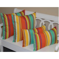 Rsh Decor Set Of 4 Pillows ~ 2 X 17 Square & 2 Rectangle/Lumbar Coral, Yellow, Turquoise, Red, Blue, Green, White Bright/Colorful Stripe Indoor/Outdoor Pillows