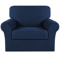 Turquoize 2 Piece Chair Covers Chair Slipcovers For Living Room Armchair Sofa Covers Chair Couch Cover With Arms Washable Furniture Protector For Chairs Feature Thick Jacquard Fabric (Chair,?Navy)