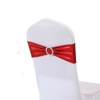 Ieventstar Chair Sashes Chair Bow Chair Decoration Spandex Stretch Band With Buckle Slider For Wedding Party Events 10Pcs (Metallic Red)