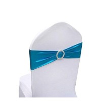 Ieventstar Chair Sashes Chair Bow Chair Decoration Spandex Stretch Band With Buckle Slider For Wedding Party Events10Pcs (Metallic Sea Blue)