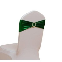 Ieventstar Chair Sashes Chair Bow Chair Decoration Spandex Stretch Band With Buckle Slider For Wedding Party Events 10Pcs (Metallic Green)