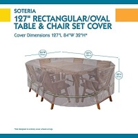 Duck Covers Classic Accessories Soteria Waterproof 127 Inch Rectangular/Oval Patio Table With Chairs Cover