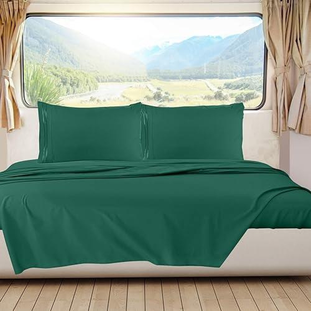 Nestl Hunter Green Rv Queen Sheets Super Soft Rv Short Queen Sheets For Rv Camper 4 Piece 1800 Microfiber Fitted Rv Sheets D