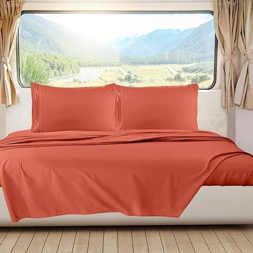 Nestl Orange Rv Queen Sheets Super Soft Rv Short Queen Sheets For Rv Camper 4 Piece 1800 Microfiber Fitted Rv Sheets Double