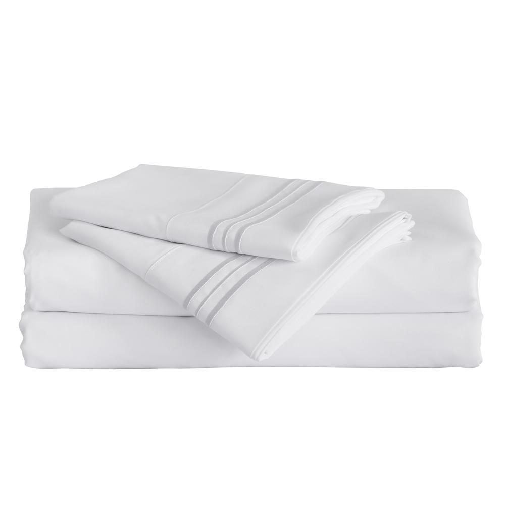 Furinno Angeland Vienne 4Piece Microfiber Bed Sheet Set Queen White