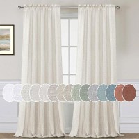 Hversailtex Natural Linen Rod Pocket Curtains 84 Inch Length For Living Room 2 Panel Pocket Drape Semi Sheer Neutral Country Ru