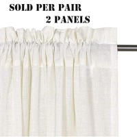 Hversailtex Natural Linen Rod Pocket Curtains 84 Inch Length For Living Room 2 Panel Pocket Drape Semi Sheer Neutral Country Ru