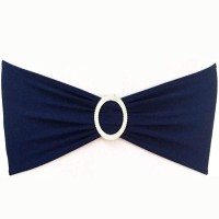 Sinssowl Pack Of 50Pcs Elastic Slider Chair Sashes Spandex Chair Cover Band Bows For Wedding Decoration-Navy Blue