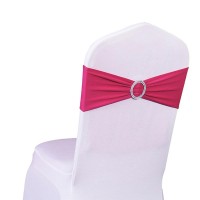 Sinssowl Pack Of 50Pcs Elastic Slider Chair Sashes Spandex Chair Cover Band Bows For Wedding Decoration-Fushia