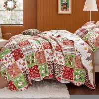 Bedsure Christmas Quilt Set Twin Red Quilt Coverlet Bedding Set Multicolor Printed Pattern Patchwork Quilt For Twin Size Bed