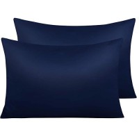 Ntbay Zippered Satin Pillow Cases For Hair And Skin Luxury Queen Hidden Zipper Pillowcases Set Of 2 20X30 Inches Navy Blue