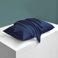 Ntbay Zippered Satin Pillow Cases For Hair And Skin Luxury Queen Hidden Zipper Pillowcases Set Of 2 20X30 Inches Navy Blue