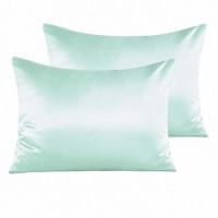 Ntbay Zippered Satin Pillow Cases For Hair And Skin Luxury Queen Hidden Zipper Pillowcases Set Of 2 20X30 Inches Cyan