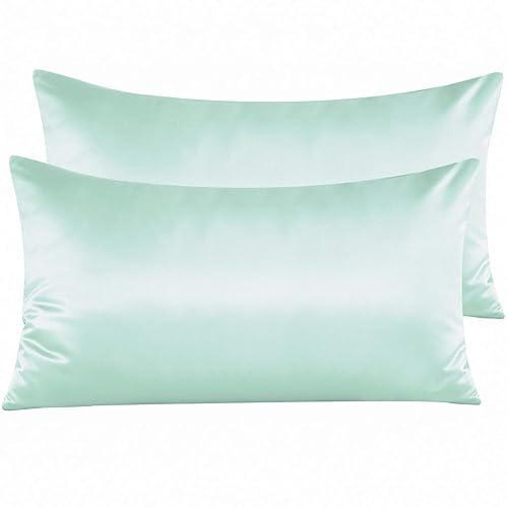 Ntbay Zippered Satin Pillow Cases For Hair And Skin Luxury King Hidden Zipper Pillowcases Set Of 2 20X36 Inches Cyan